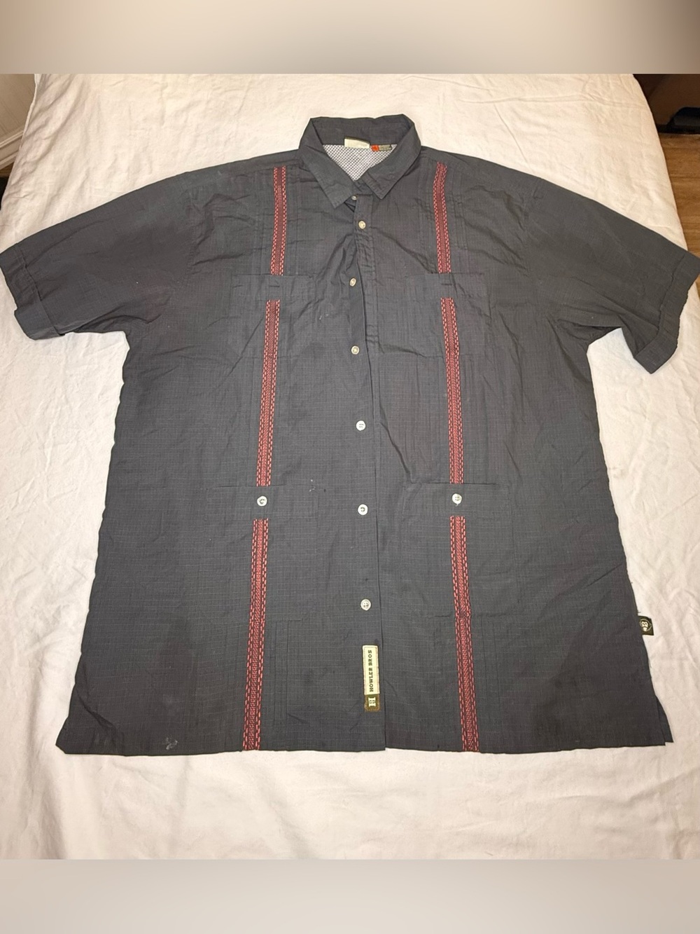 Howler Brothers Guayabera Shirt Mens XL Charcoal Grey Embroidered Short Sleeve